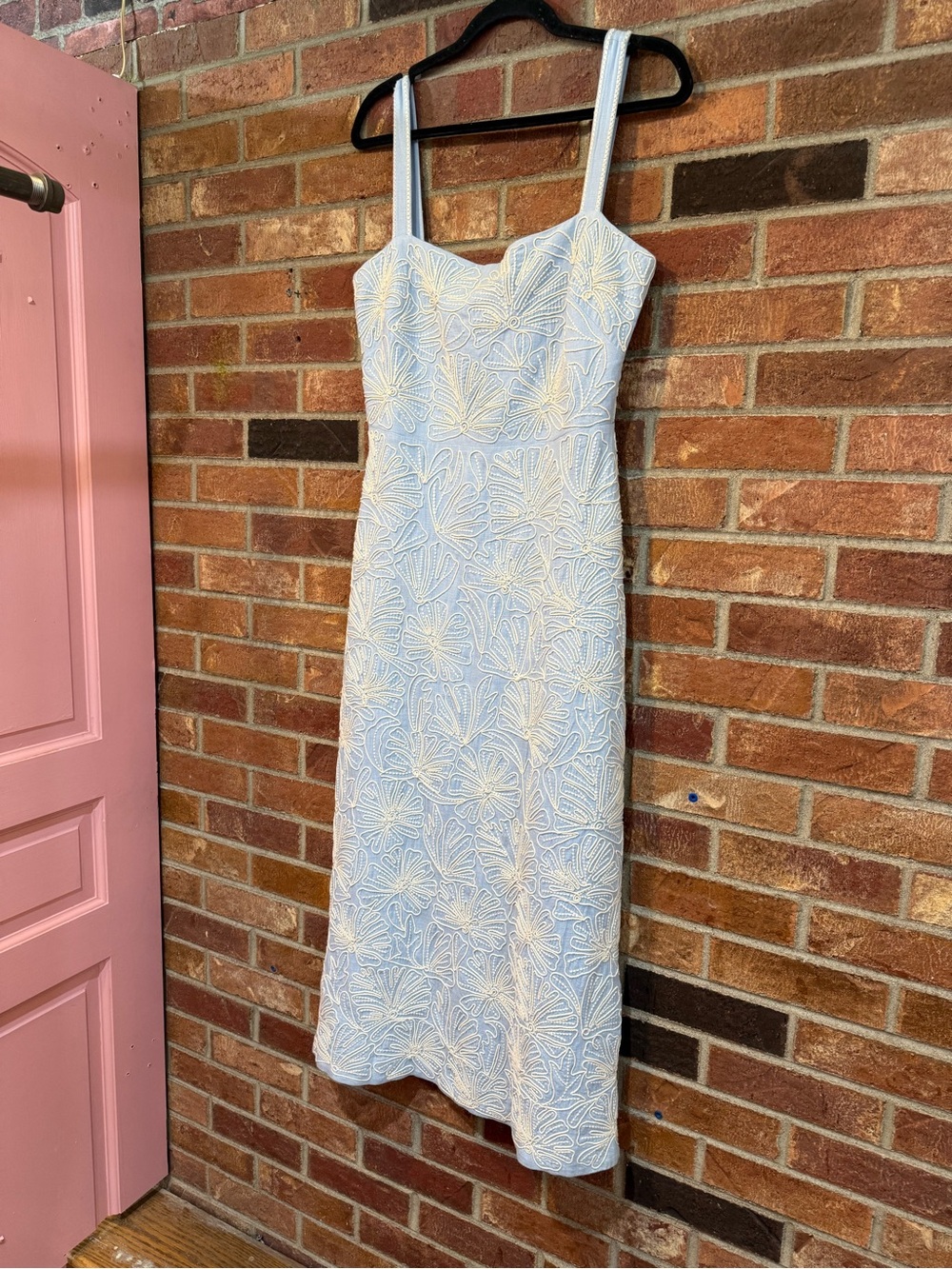 Veronica Beard Ella Embroidered midi dress in bluebell / ecru size 8